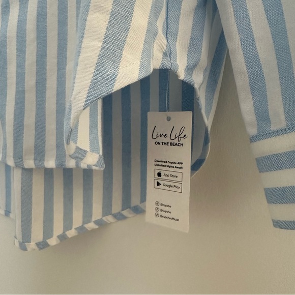 NWT x JJD By the Shore Striped Shirt Striped Blue and White Button-Up Shirt - Picture 11 of 15